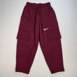 Nike Nylon Cargo Pants Women S Burgundy Tapered Mesh Lined Ripstop Swoosh DR5622